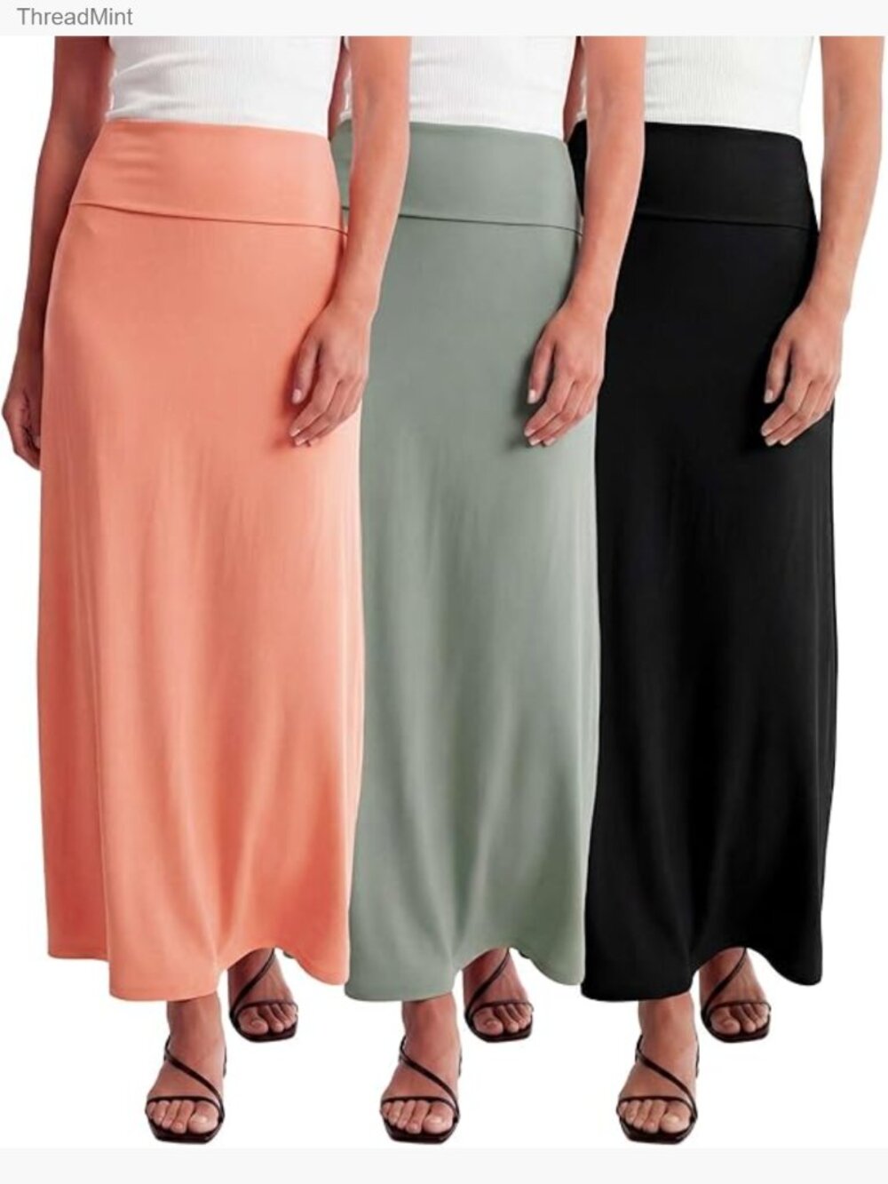 3 Pack Ultra Soft Flowy Maxi High Waisted Long Skirts Plus Size